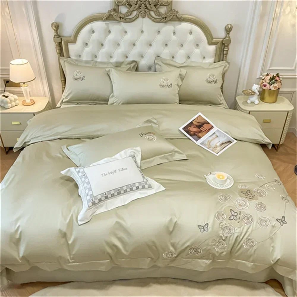 DecorBites™ Blue Butterfly Flower 600TC Egyptian Cotton Duvet Cover Set