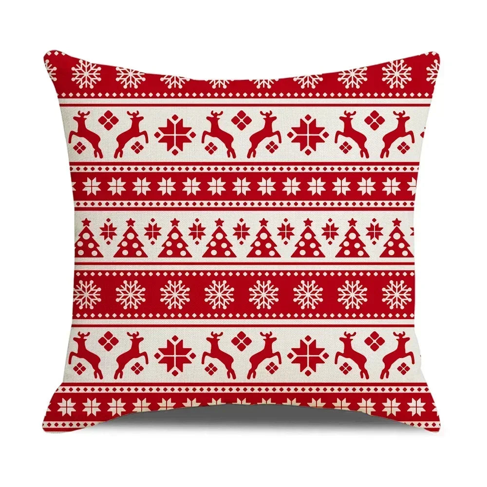 DecorBites™ Christmas Elk Pillowcase 45x45cm Farmhouse Red Letter Design