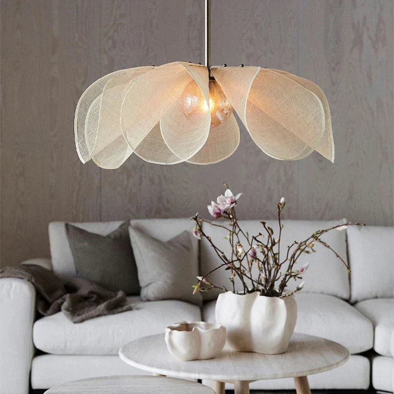 DecorBites™ Cream Fabric Flower Chandelier LED Dining Table Hanging Lamp