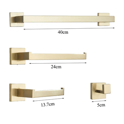 DecorBites™ Brushed Gold Bathroom Hardware Set Stainless Steel Towel Bar Robe Hook Toilet Paper Holder