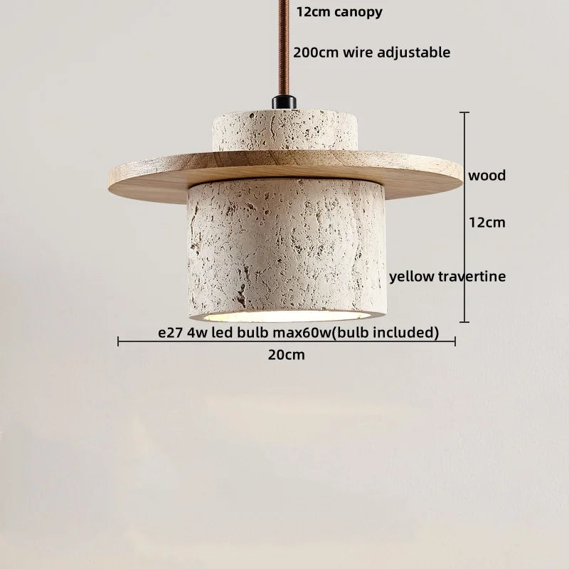 DecorBites™ LED Pendant Lamp Yellow Travertine Stone Wood Nordic Modern Hanging Light