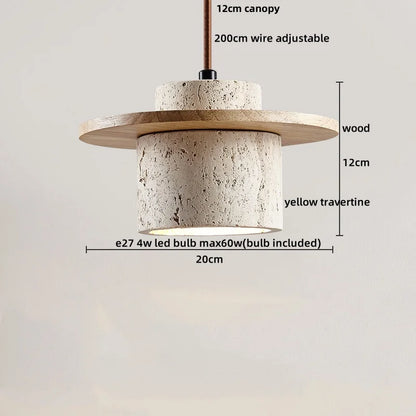 DecorBites™ LED Pendant Lamp Yellow Travertine Stone Wood Nordic Modern Hanging Light