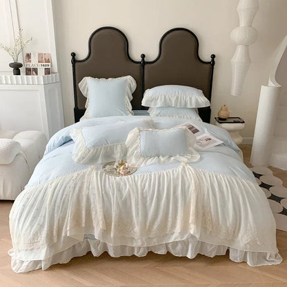 DecorBites™ French Princess Wedding Bedding Set, Cozy Queen King Size Duvet Cover, Bed Sheet