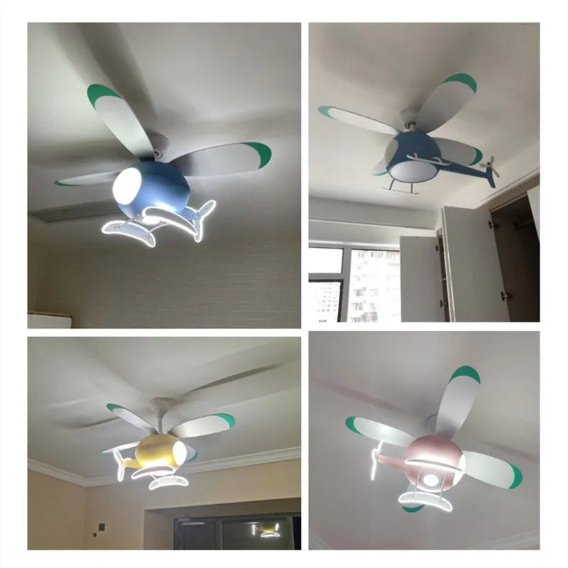 DecorBites™ Aircraft LED Chandelier Ceiling Fan Light Remote Dimming Kids Room Bedroom Decor