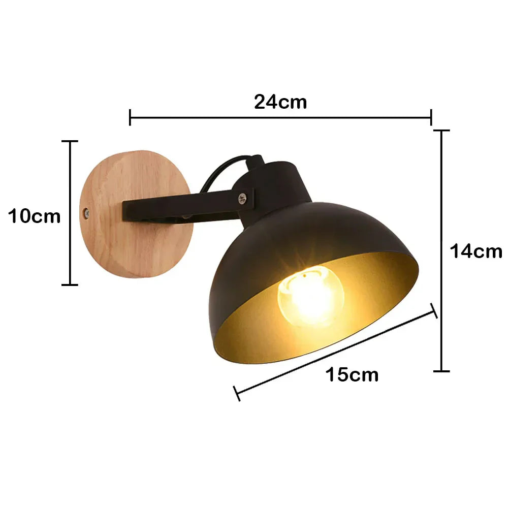 DecorBites™ Black Wooden Wall Light Modern E27 LED Sconce Living Room Decor