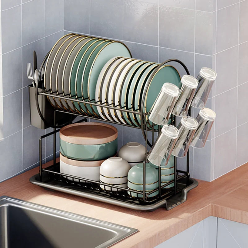 ™ Kitchen Organizer Rack with Drainboard for Dishes, Utensils, and Cups