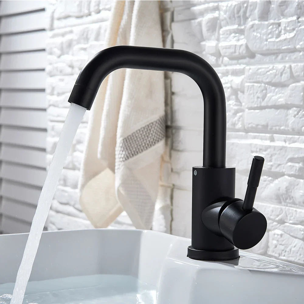 DecorBites™ Black Basin Faucet Single Cold Hot Sink Tap Short Kitchen Mixer Rotatable