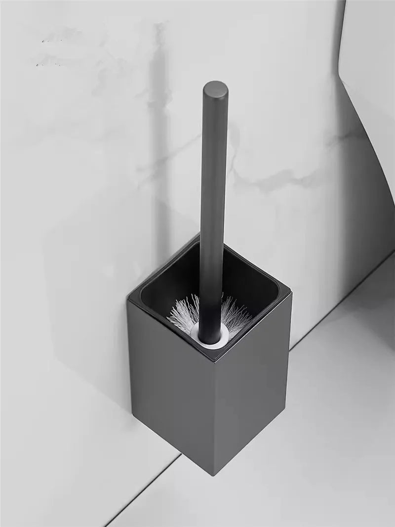 DecorBites™ Aluminum Gray/White Toilet Brush Holder Set