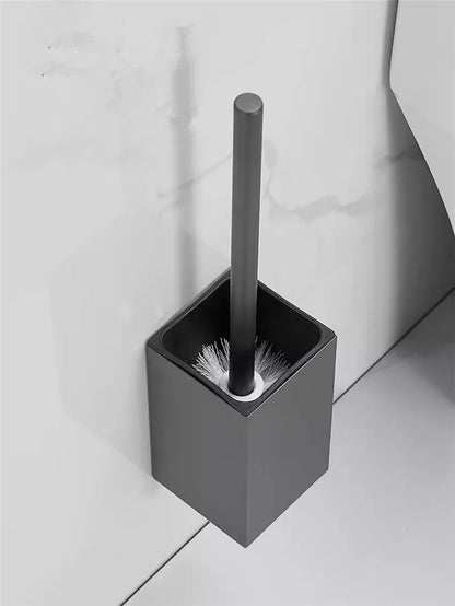 DecorBites™ Aluminum Gray/White Toilet Brush Holder Set