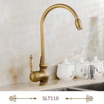 DecorBites™ Antique Brass Swivel Spout Kitchen Faucet Single Handle Vessel Sink Mixer Tap