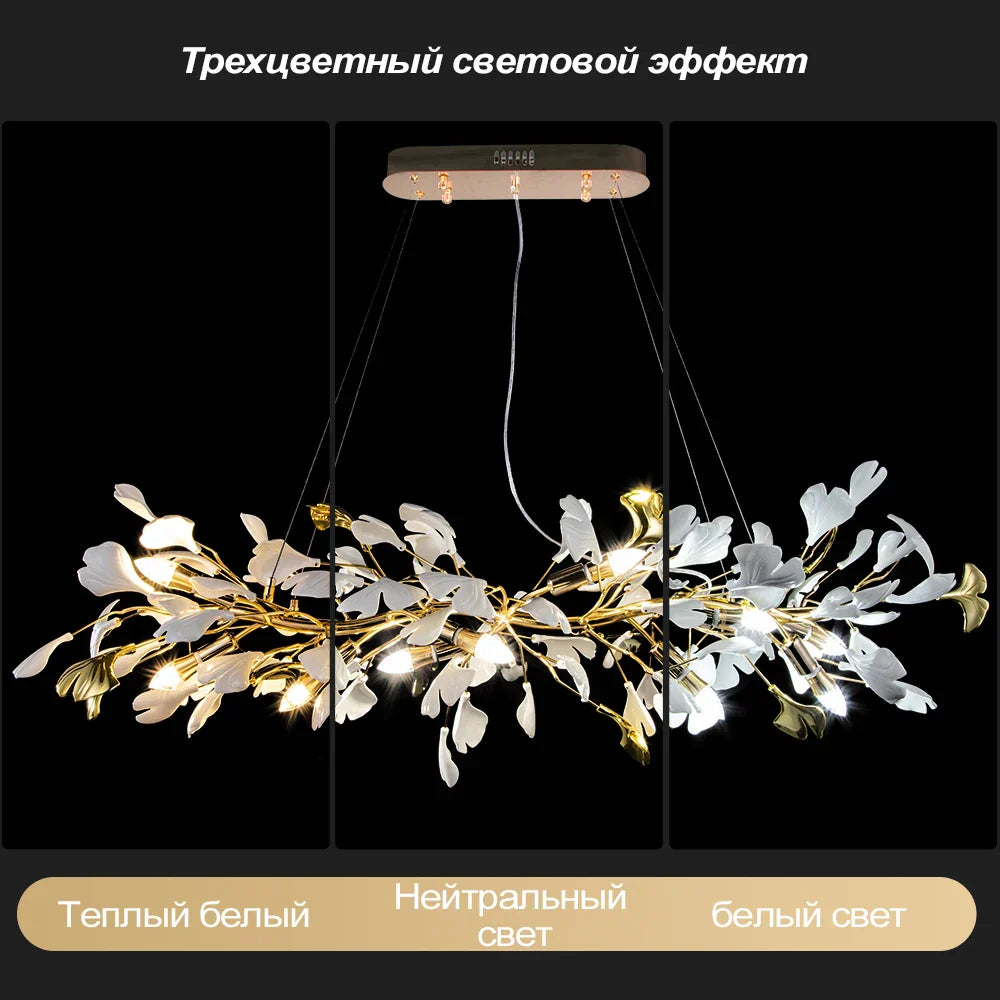 DecorBites™ Ginkgo Leaves Chandelier: Nordic Luxury Pendant Lamp for Hotel, Stairs, Living Room