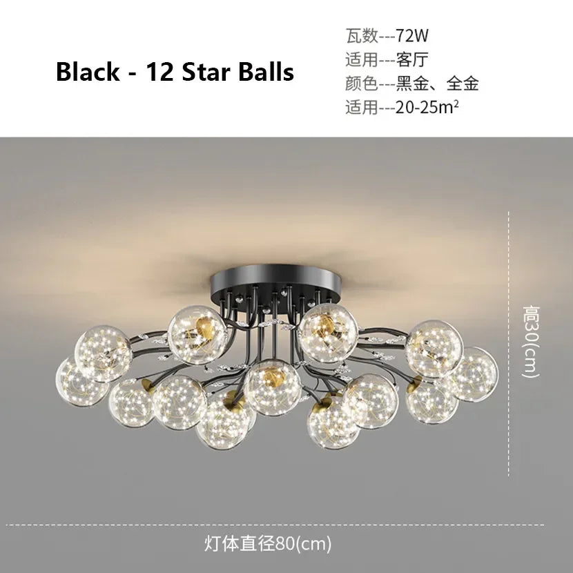 DecorBites™ Black Gold Chandelier with Clear Star Glass Ball Pendant Lights