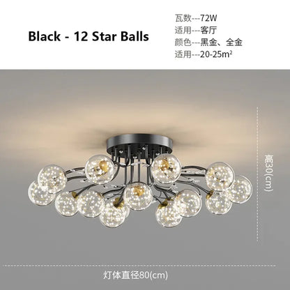 DecorBites™ Black Gold Chandelier with Clear Star Glass Ball Pendant Lights