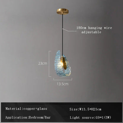 DecorBites™ Blue Glass Flower Ceiling Chandelier Copper Hanging Lamps