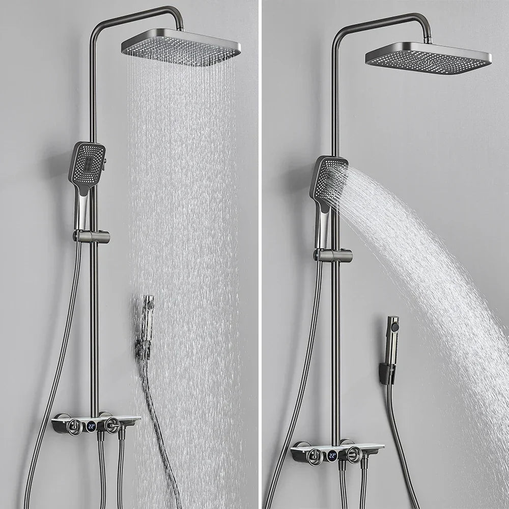 DecorBites™ Grey Thermostatic Digital Shower Faucet Set with Rainfall System