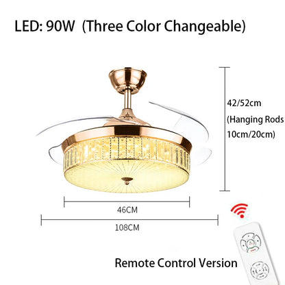 DecorBites™ Crystal Ceiling Fans with LED Light & Remote Control, Gold Finish