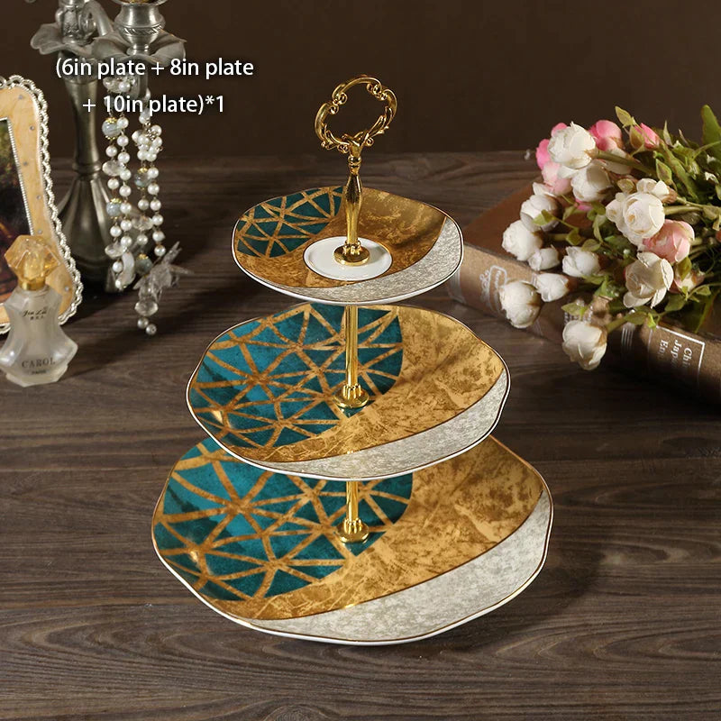 DecorBites™ Bone China Fruit Plates Set Cake Stand Buffet Snack Dishes Elegant Tableware Decor