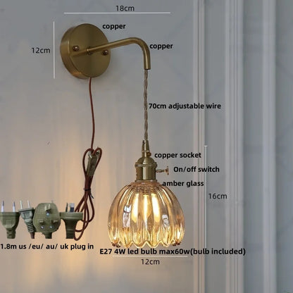 DecorBites™ LED Wall Lights Modern Nordic Pull Chain Glass Bedroom Lamp