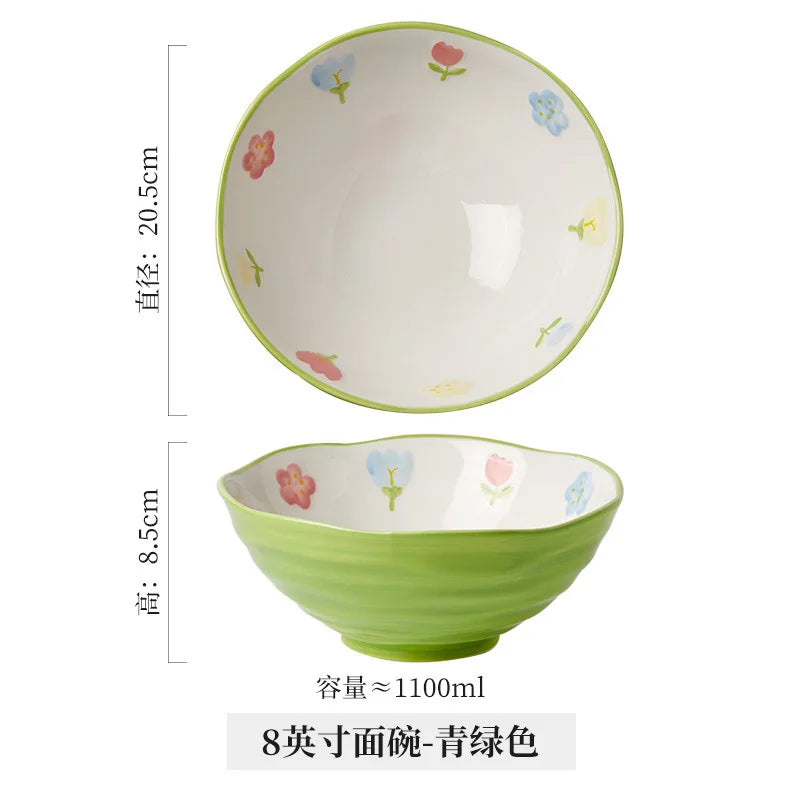 DecorBites™ 7" Hand-Painted Ceramic Ramen Bowl - Large Noodle Bowl for Home & Restaurant