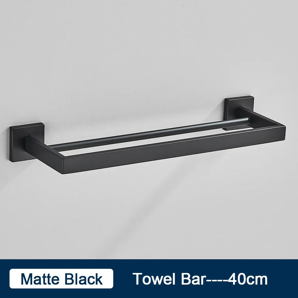 DecorBites™ Black Towel Rack Bar 40cm SUS304 Modern Gold Cloth Holder Wall Mounted