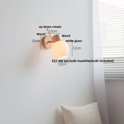 DecorBites™ Amber Glass LED Wall Sconce Nordic Modern Wood Pull Chain Switch Stair Light
