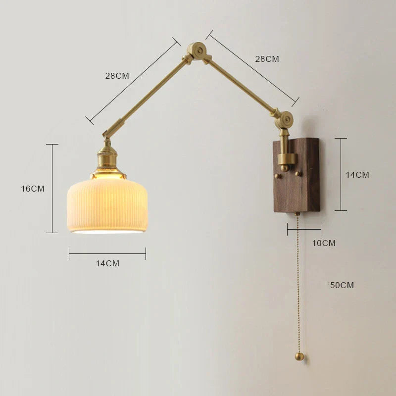 DecorBites™ Copper Swing Arm LED Wall Sconce Pull Chain Switch Rotate Walnut Canopy