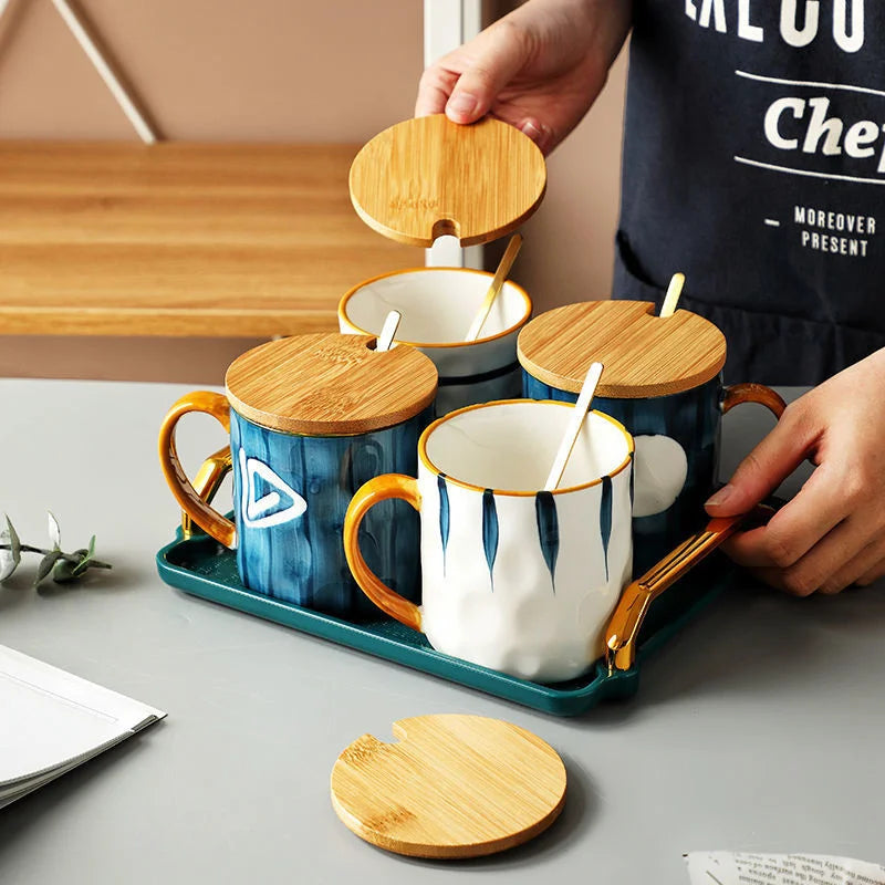 ™ Japanese Style Ceramic Mug with Spoon and Lid