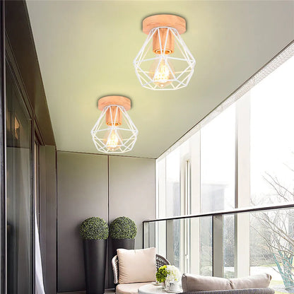 DecorBites™ Iron Wood E27 Ceiling Light: Modern Nordic Mini Lamp for Living Room and Bedroom