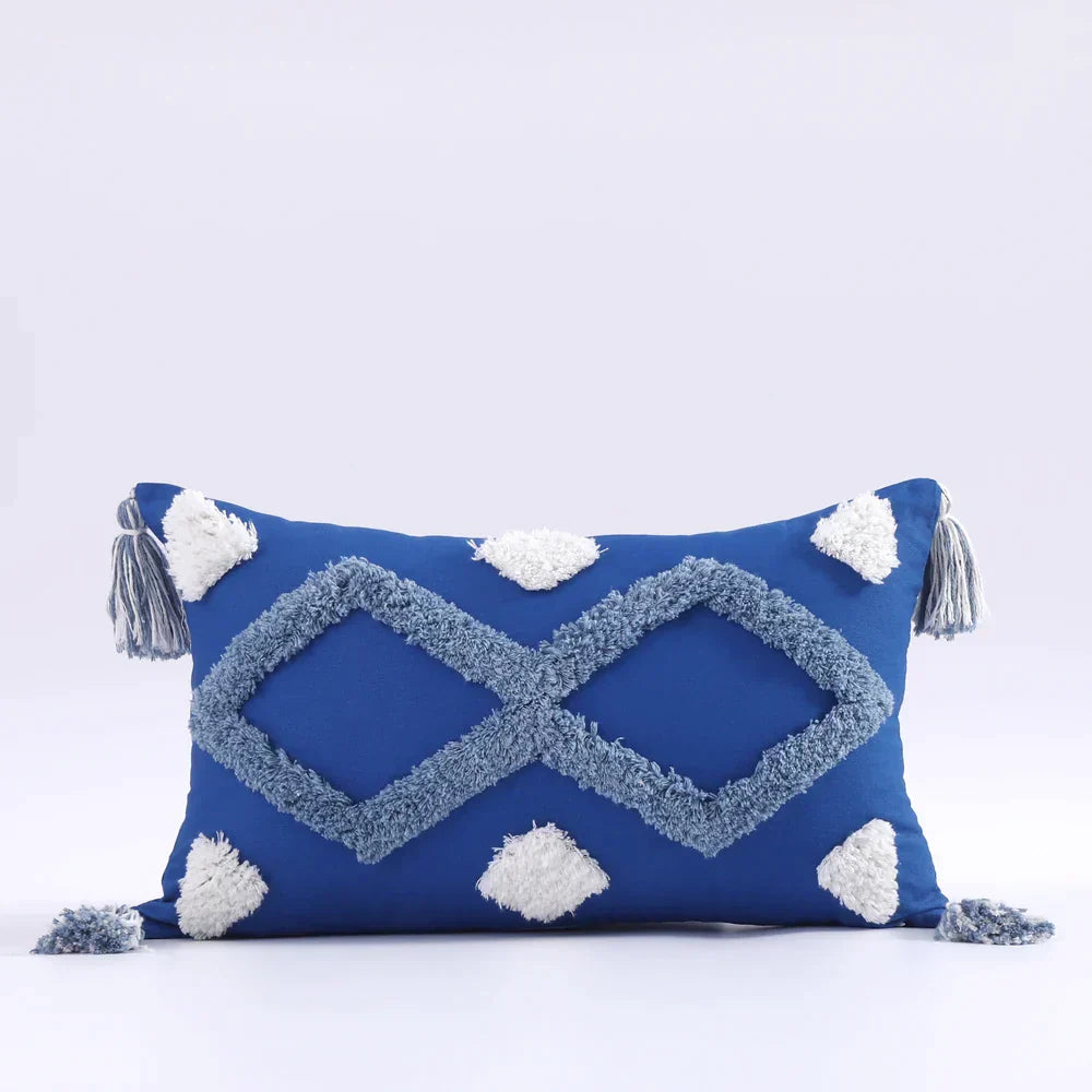 DecorBites™ Boho Tufted Tassel Cushion Cover 45x45cm - Blue Pink Cotton Throw Pillow Cover