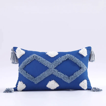 DecorBites™ Boho Tufted Tassel Cushion Cover 45x45cm - Blue Pink Cotton Throw Pillow Cover
