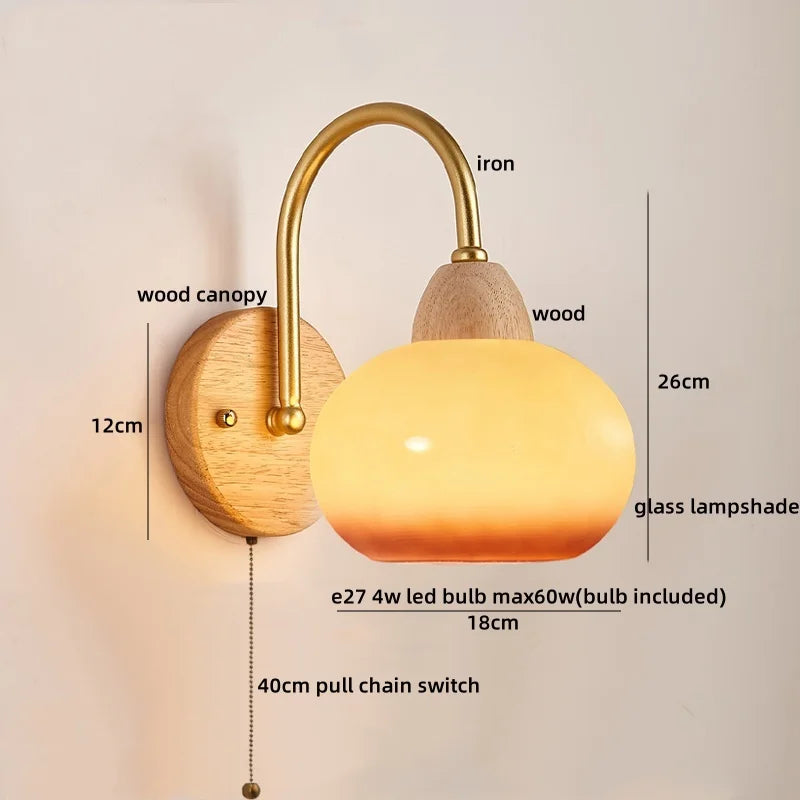 DecorBites™ Glass Wood LED Wall Lights Decor for Bedroom Living Room Coffee Mirror Bedside Lamp