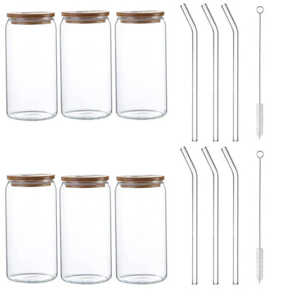 DecorBites™ Glass Drink Cup with Bamboo Lid - High Borosilicate Glass Tea Juice Coffee Mug