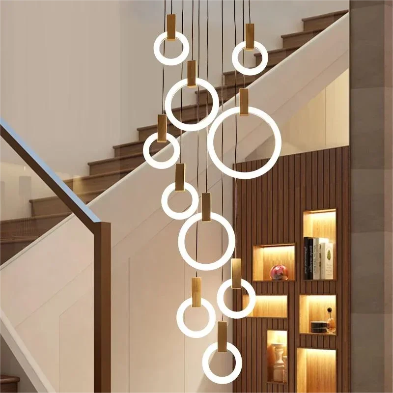 DecorBites™ LED Stair Chandelier: Modern Nordic Ceiling Pendant Lamps & Bedroom Wood Lights