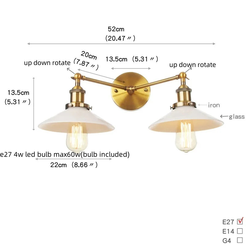 DecorBites™ Glass 2-Light Wall Sconce with Pull Chain Switch for Bedroom and Bathroom