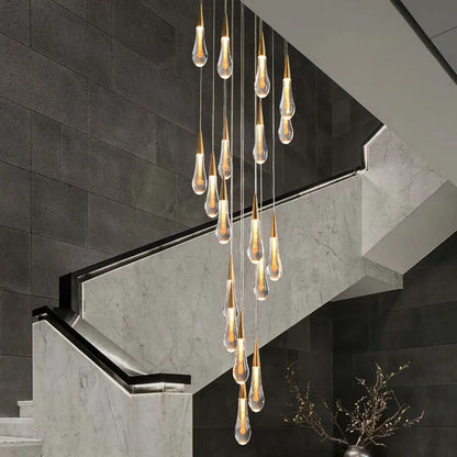 DecorBites™ Crystal Teardrop Chandelier Staircase LED Pendant Light, Gold Living Room Decor