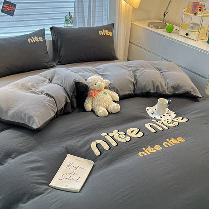 DecorBites™ Cartoon Embroidered Cotton Bedding Set for King/Queen Beds