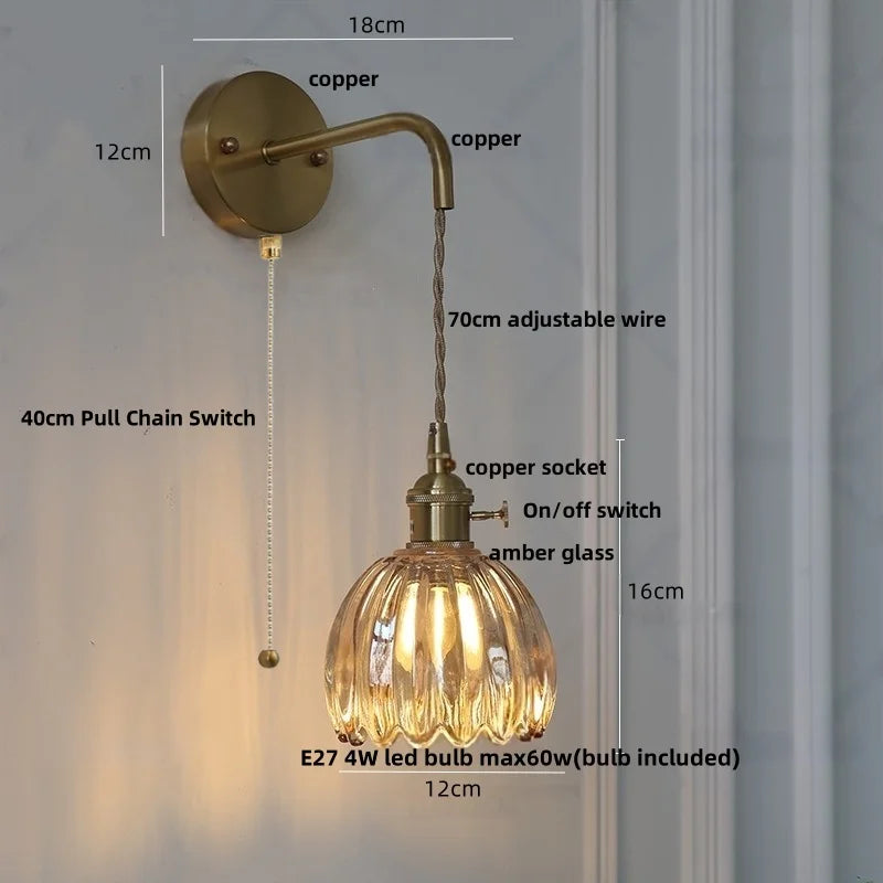 DecorBites™ Glass Adjustable LED Wall Lamp with Pull Chain Switch, Modern Nordic Design