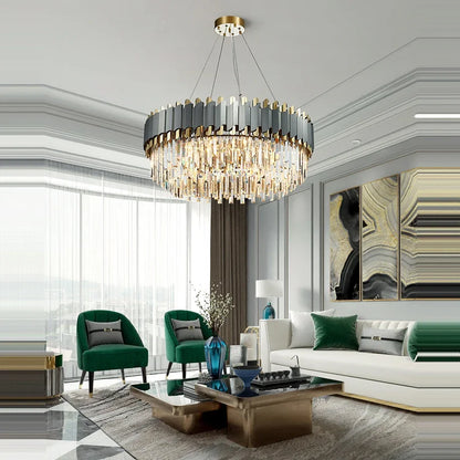 DecorBites™ Art Deco Black Golden Crystal Chandelier for Foyer