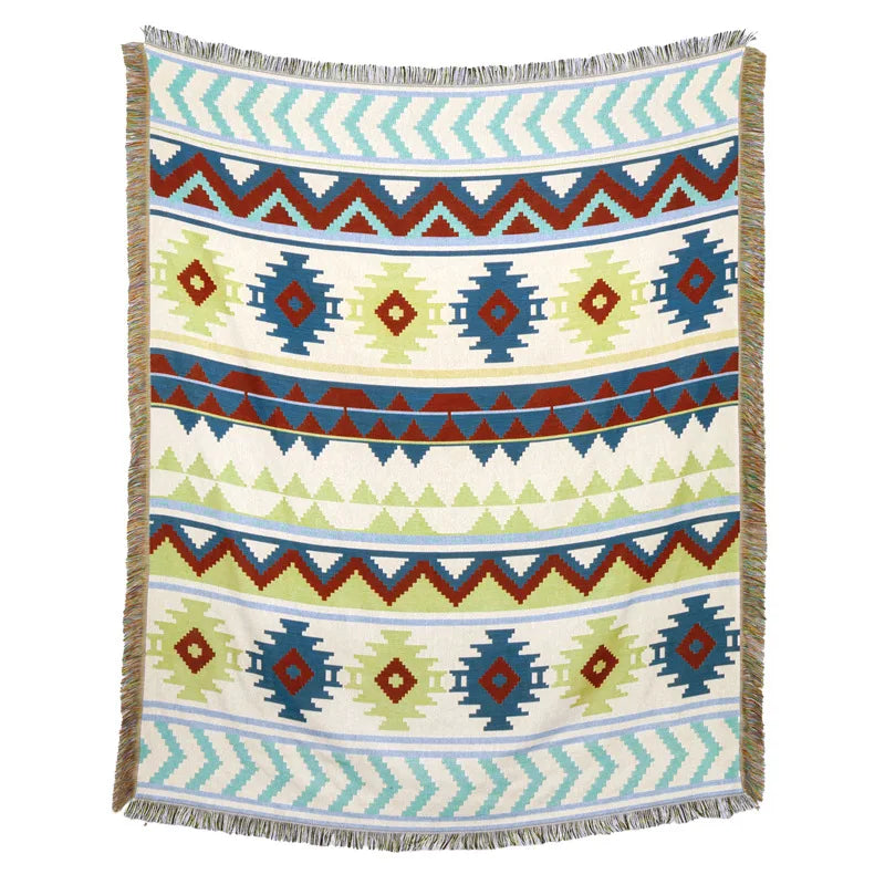 DecorBites™ Beach Blanket Sofa Cover - American Country Plaid Blanket - Cotton Tassel Throw Tapestry