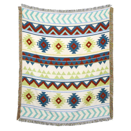 DecorBites™ Beach Blanket Sofa Cover - American Country Plaid Blanket - Cotton Tassel Throw Tapestry