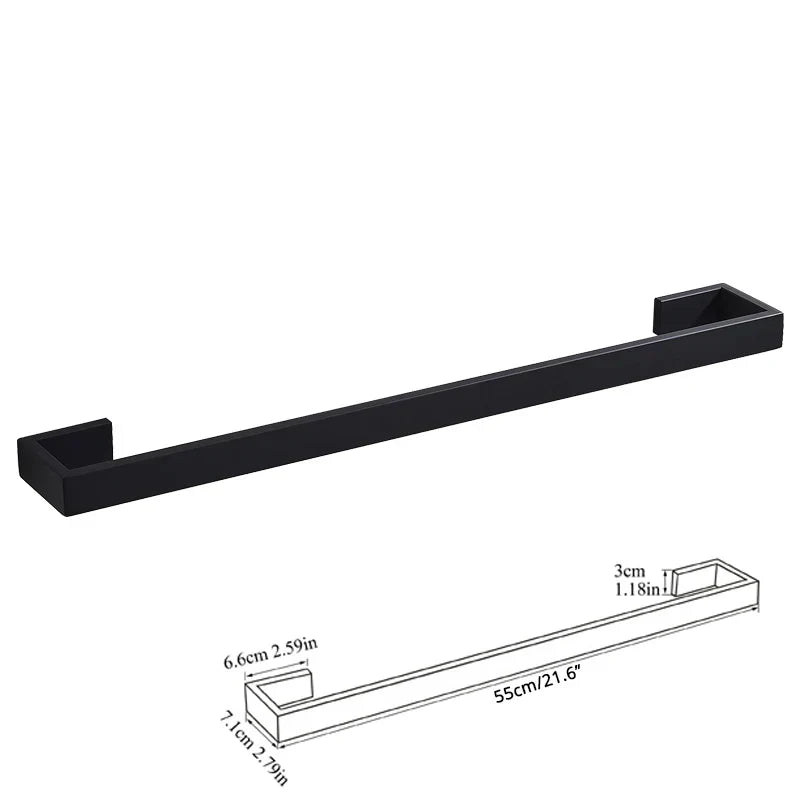 DecorBites™ Black Bathroom Hardware Set: Robe Hook, Towel Bar, Shelf, Tissue Holder, Toothbrush Organizer