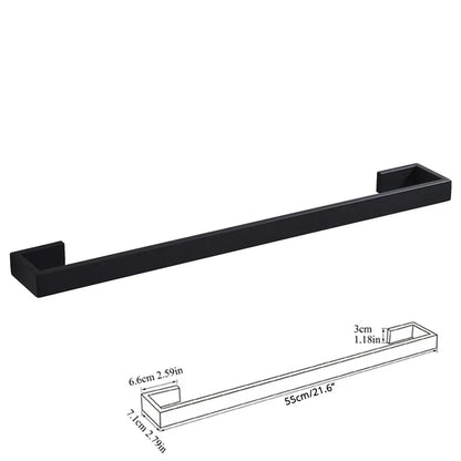 DecorBites™ Black Bathroom Hardware Set: Robe Hook, Towel Bar, Shelf, Tissue Holder, Toothbrush Organizer