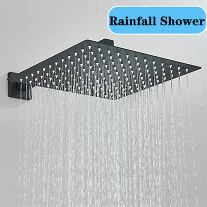 DecorBites™ Black Wall Mounted Shower System with Handshower - 12/16 Inch Rainwater Faucet