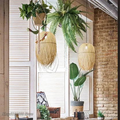 DecorBites™ Bamboo Pendant Lights: Nordic Dining Room LED Hanging Lamps Loft Style Decor
