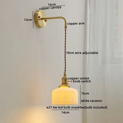 DecorBites™ Ceramic Copper LED Wall Lamp with Pull Chain Switch for Modern Style Interiors