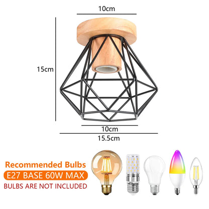 DecorBites™ Iron Wood E27 Ceiling Light: Modern Nordic Mini Lamp for Living Room and Bedroom