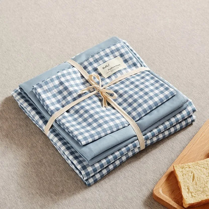 DecorBites™ Japanese Grid Printed Cotton Bedding Set in Queen/King for Cozy Sleep