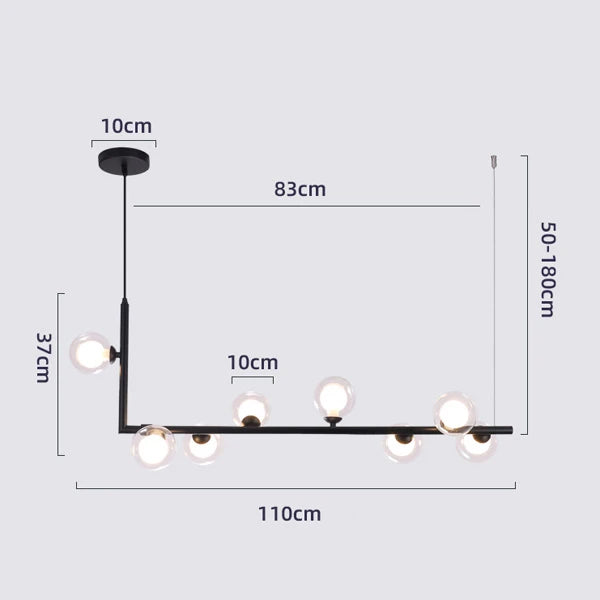 DecorBites™ Glass Black Chandelier Pendant Lamp Nordic Modern Living Room Light
