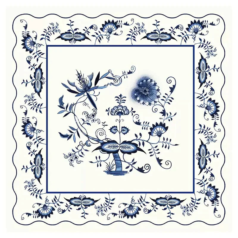 DecorBites™ Blue Onion Print Tablecloth Overlay: Luxe French Pastoral Banquet Dining Decoration