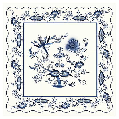 DecorBites™ Blue Onion Print Tablecloth Overlay: Luxe French Pastoral Banquet Dining Decoration